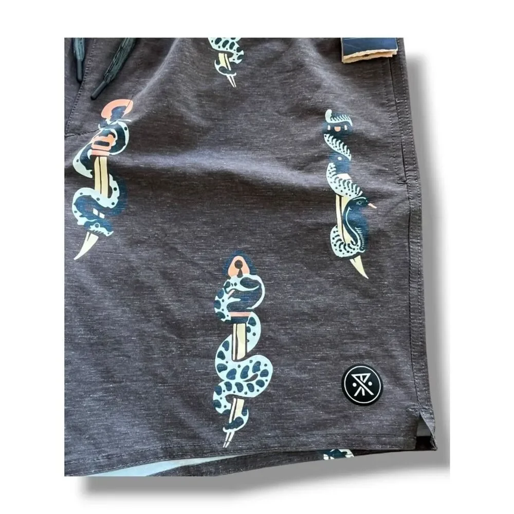 NWT! Roark Shorey Snake and Dagger Boardshorts Board Shorts Size Large